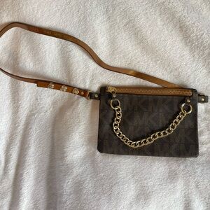 Michael Kors Belt Bag Brown MK Logo Chain Detail Crossbody